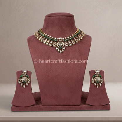 Peacock Grace Sunehri Kundan Necklace