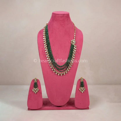Graceful Sunehri Kundan Green Onyx Pearl Long Haar
