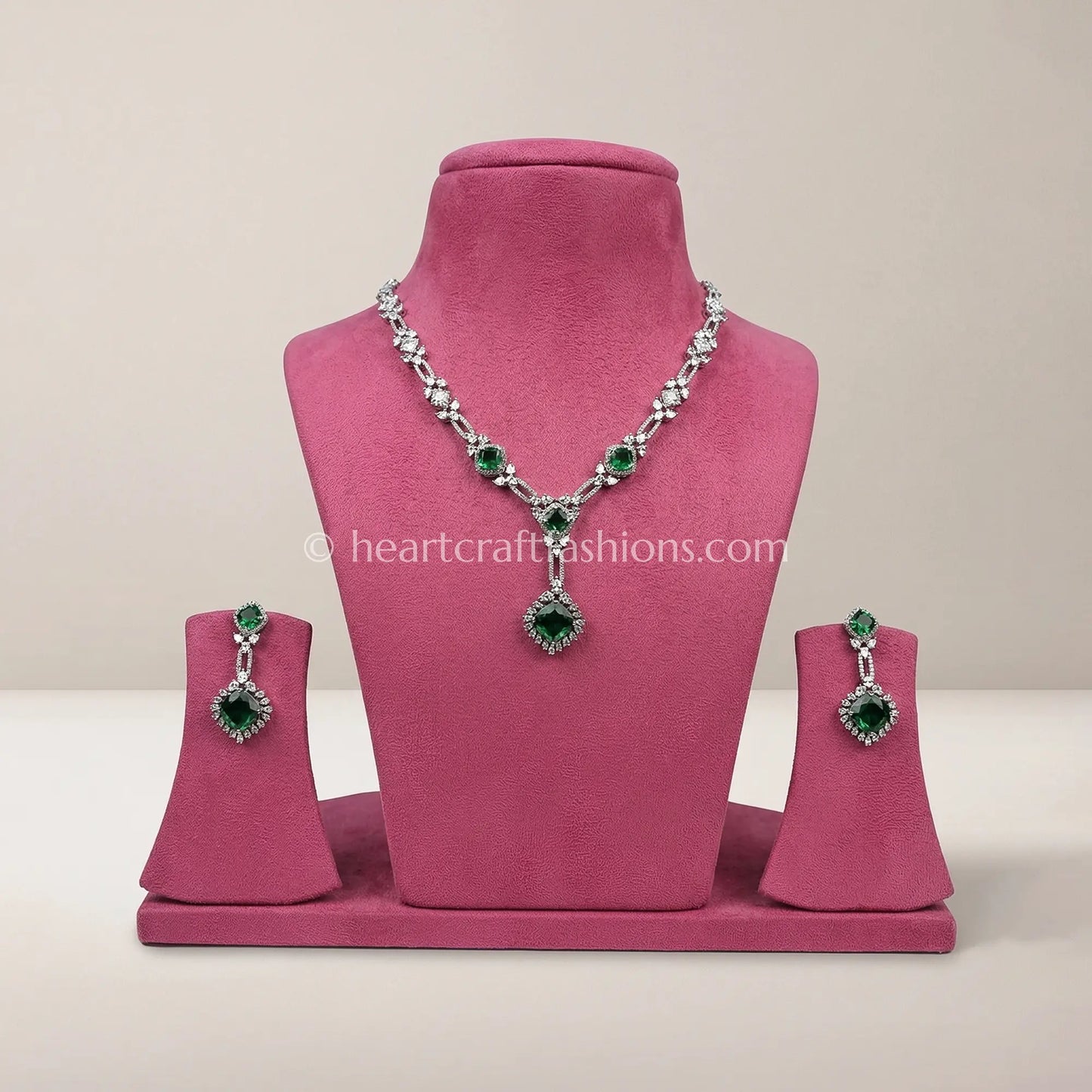 Emerald Cushion Geometric Y-Necklace Set
