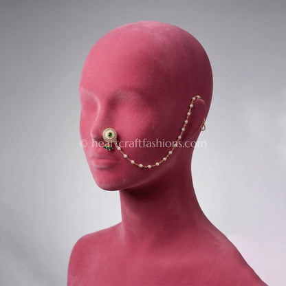 Emerald Core Round Medallion Pearl Nath with Chain