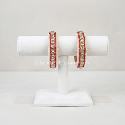 Ruby Pink Sunehri Kundan Pearl Bangles