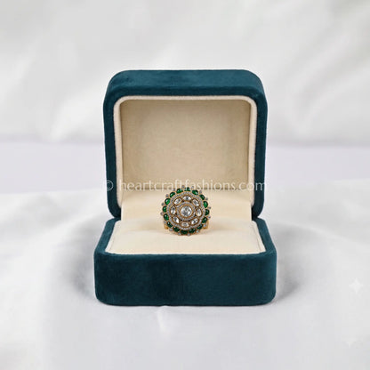 Sunehri Kundan Emerald Bloom Ring