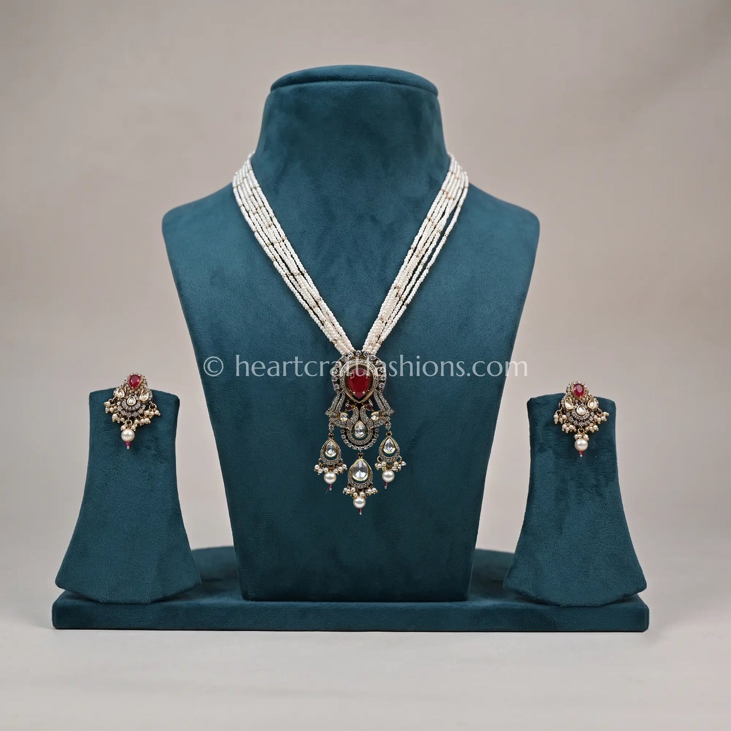 Ruby Sunehri Kundan Pearl Pendant Set