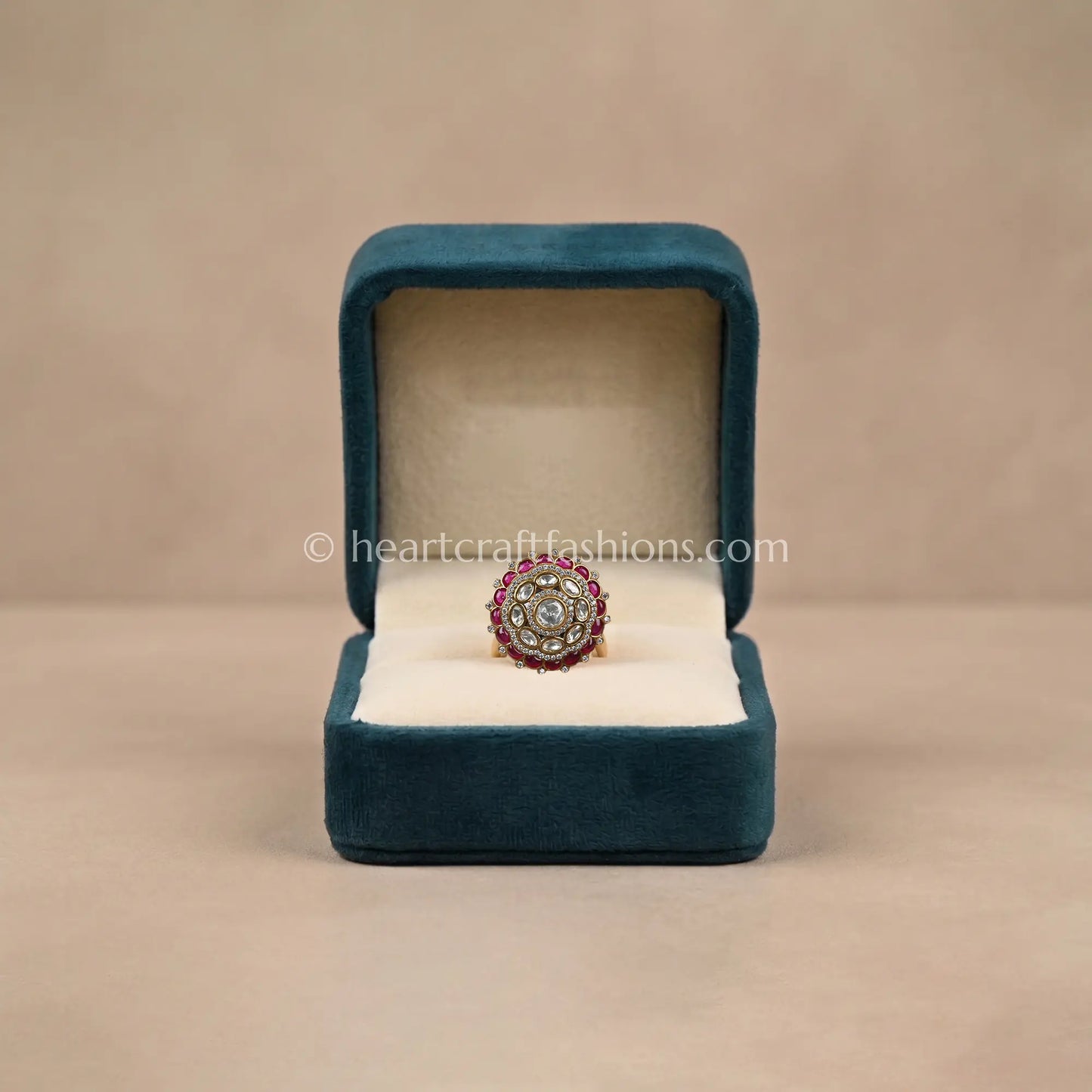 Sunehri Kundan Ruby Chakra Ring