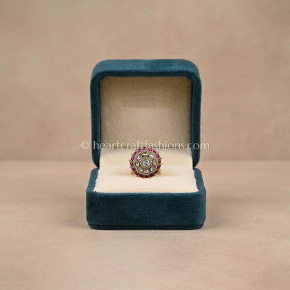 Sunehri Kundan Ruby Chakra Ring