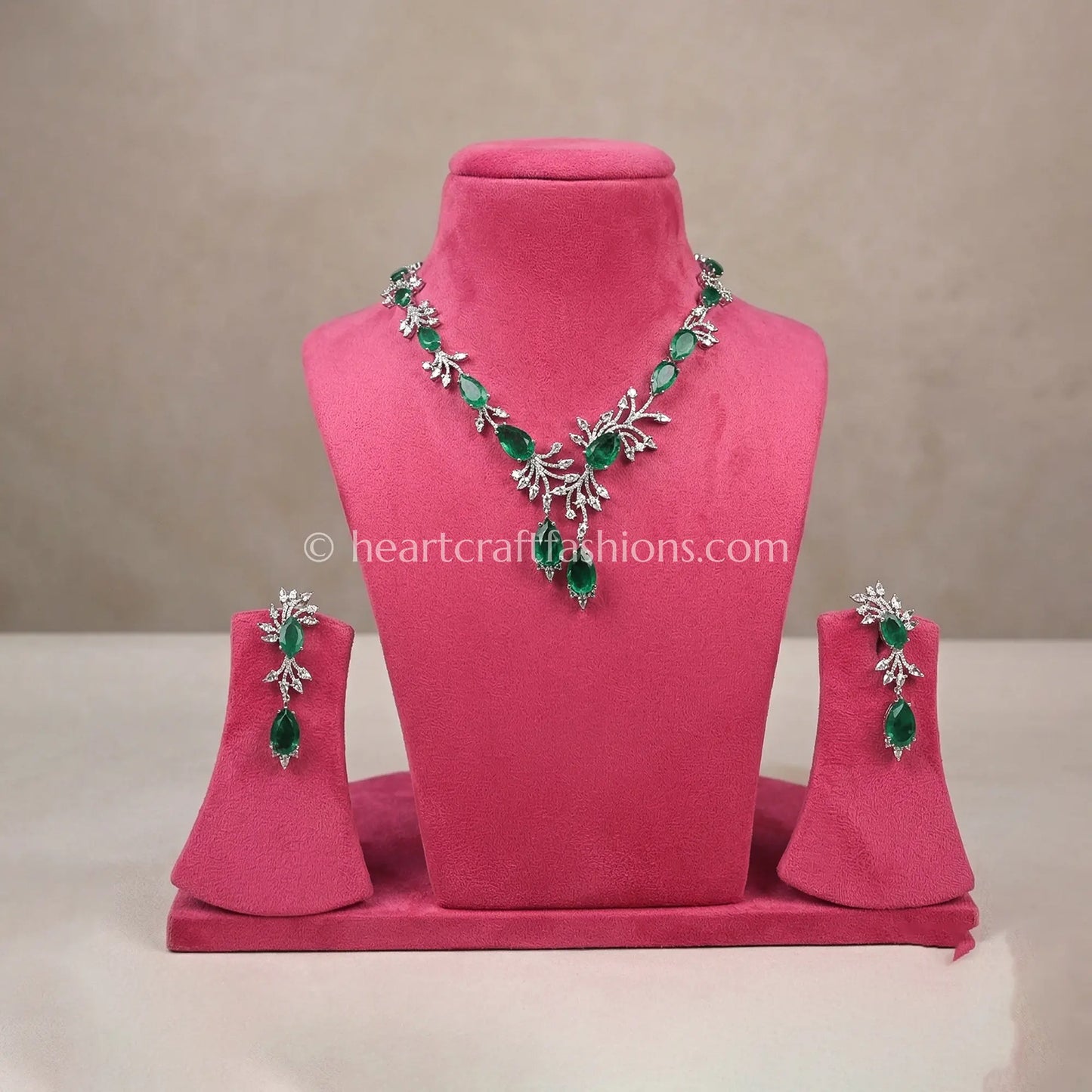 Emerald Leaf Branch Cascading Y-Necklace Set