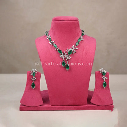 Emerald Leaf Branch Cascading Y-Necklace Set
