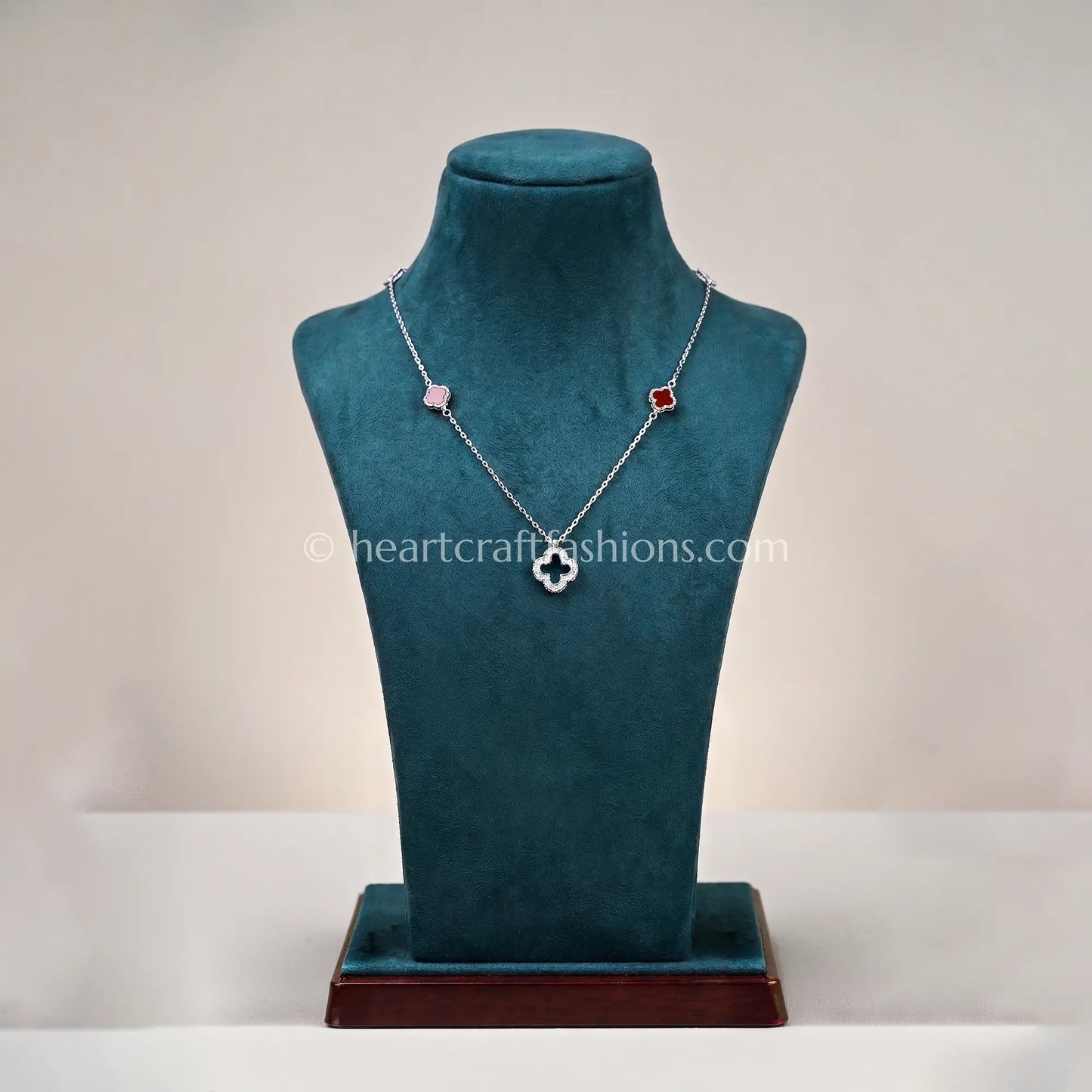 Pure Silver Carnelian Clover Station Necklace – Hallmarked