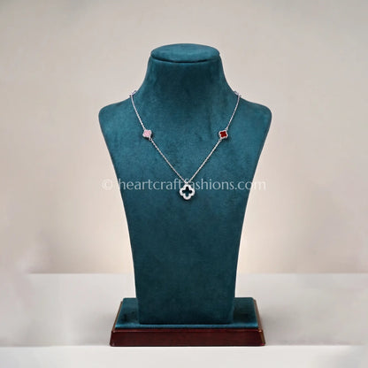 Pure Silver Carnelian Clover Station Necklace – Hallmarked