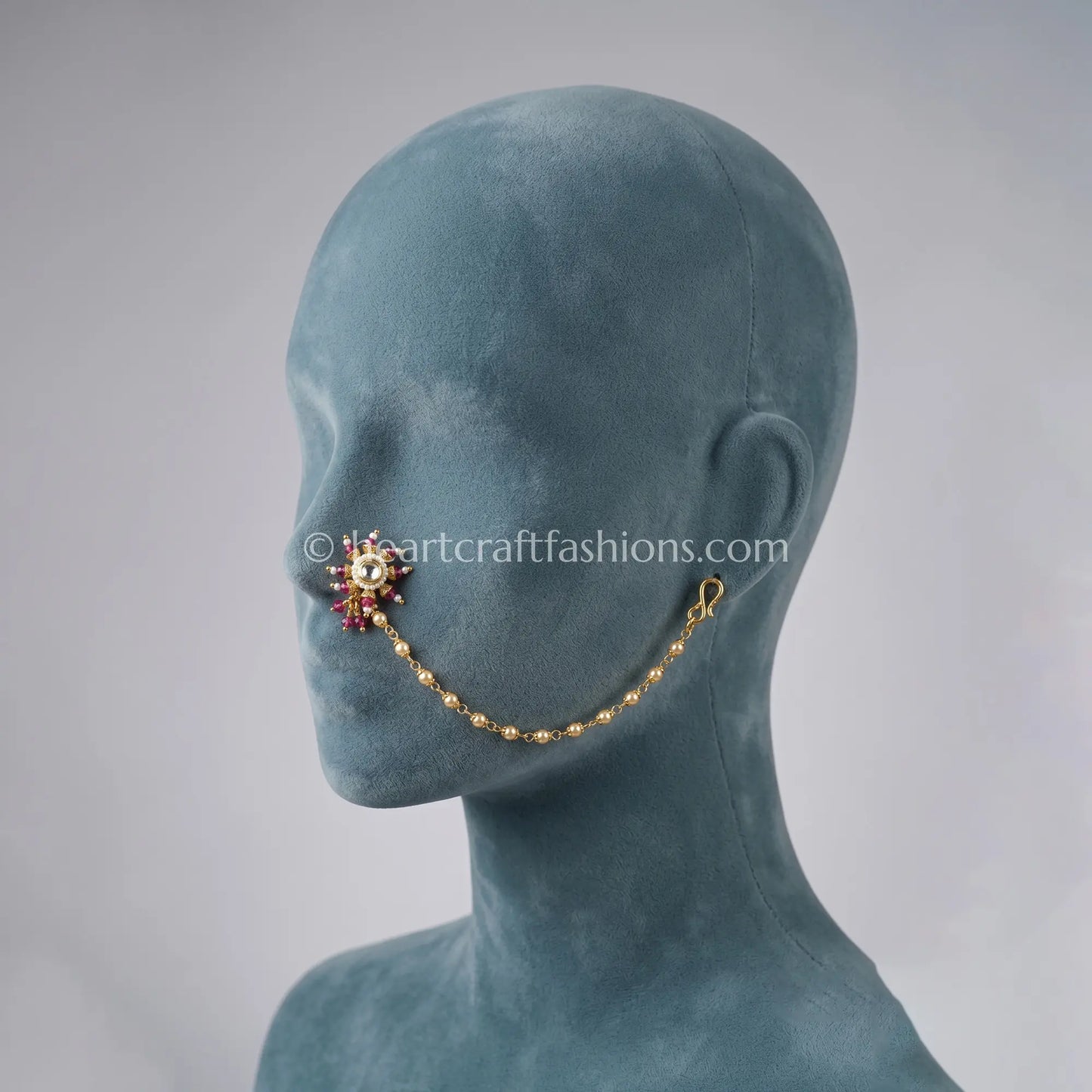 Ruby Sunflower Maharashtrian Kundan Nath with Chain