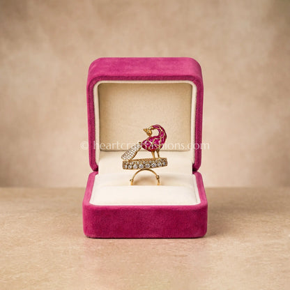 Sunehri Kundan Ruby Peacock Ring