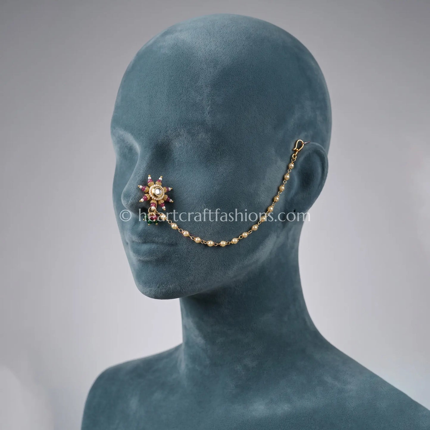 Dual-Tone Ruby & Emerald Maharashtrian Kundan Nath