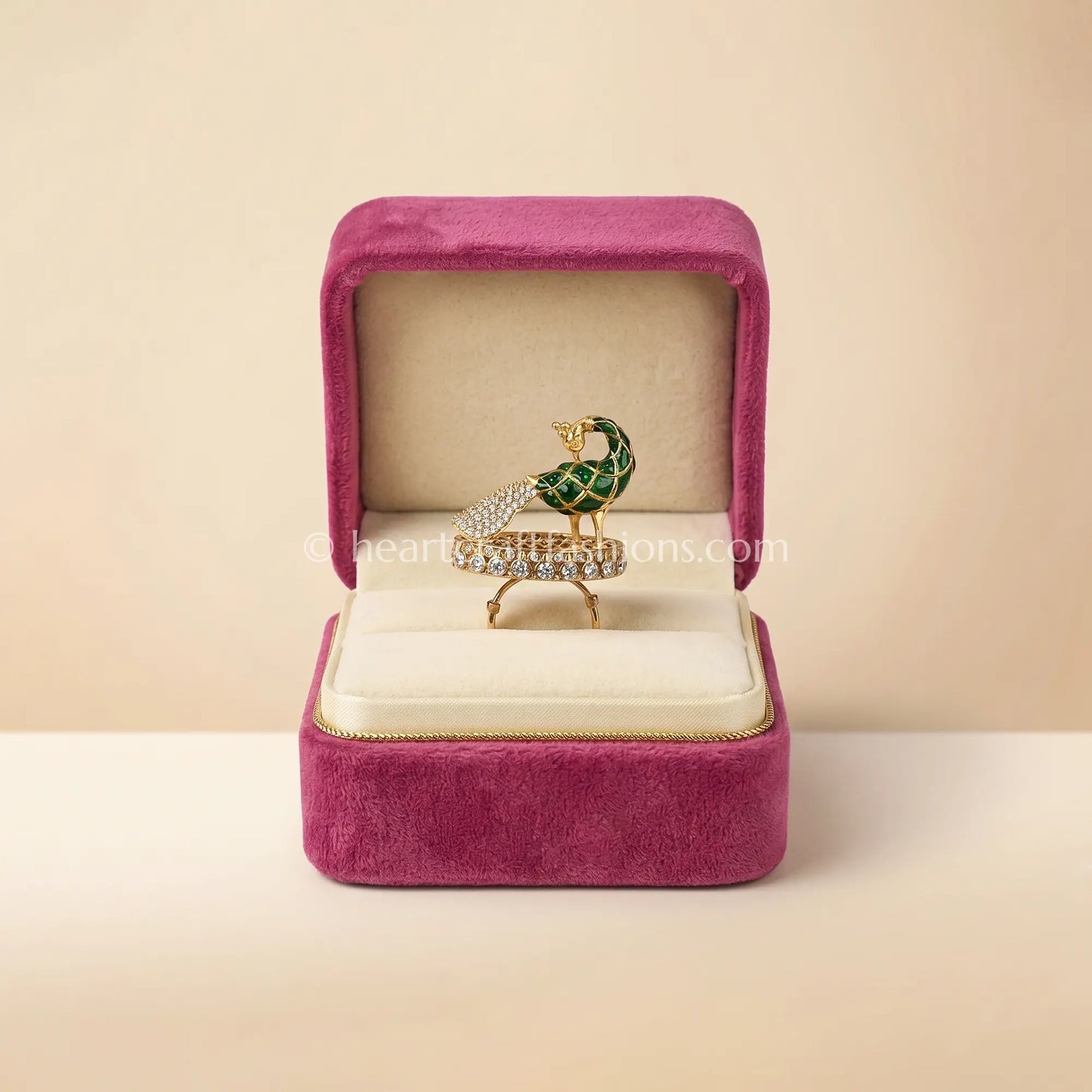 Sunehri Kundan Emerald Peacock Ring