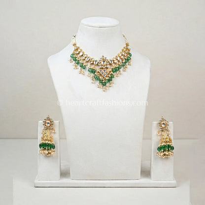Varenya Royal Pachi Kundan Green Drop Set