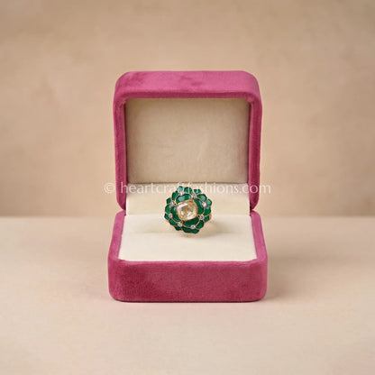 Emerald Bloom Moissanite Polki Ring