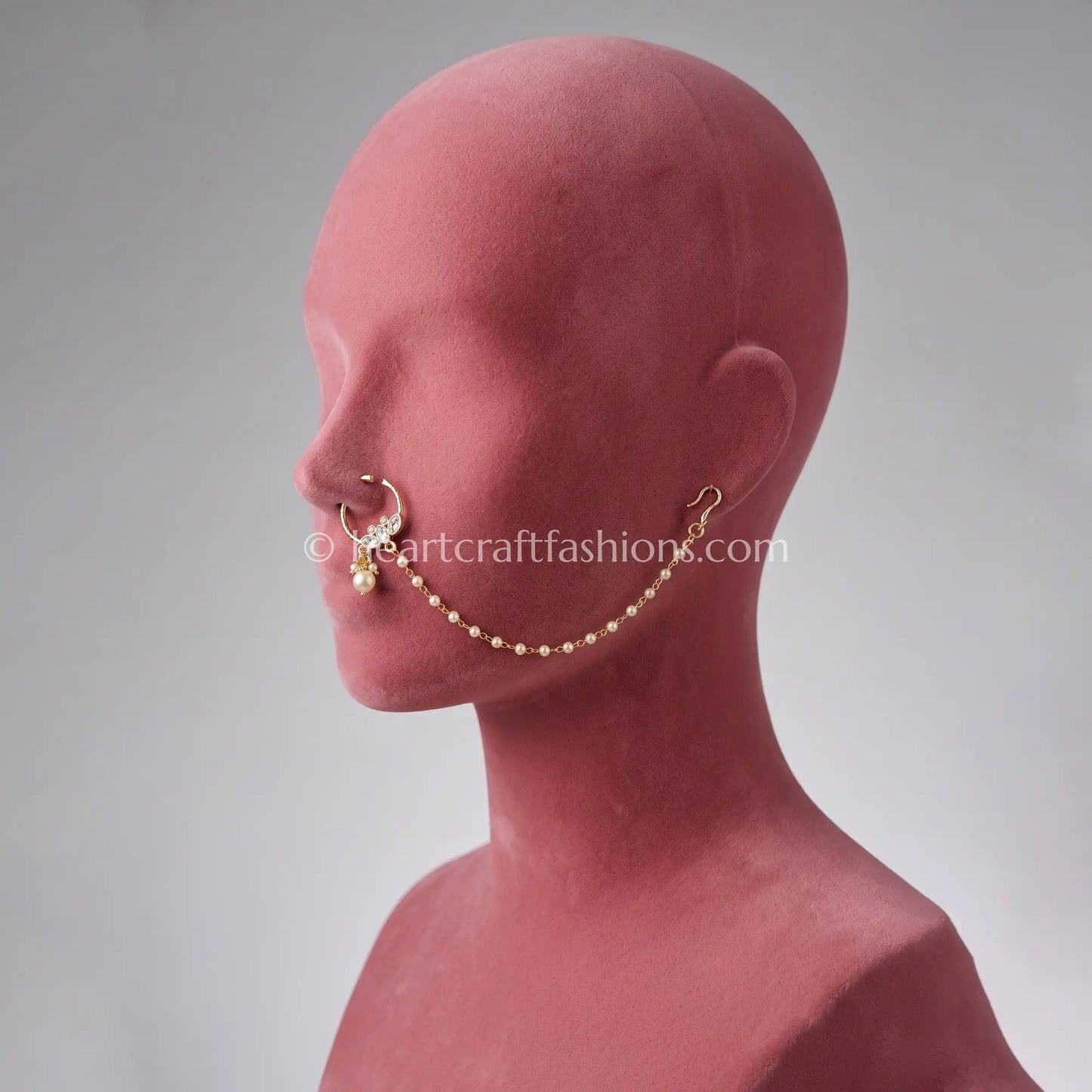 Minimal Clear Floral Sunehri Kundan Ring Nath