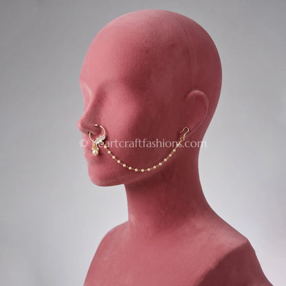 Minimal Clear Floral Sunehri Kundan Ring Nath
