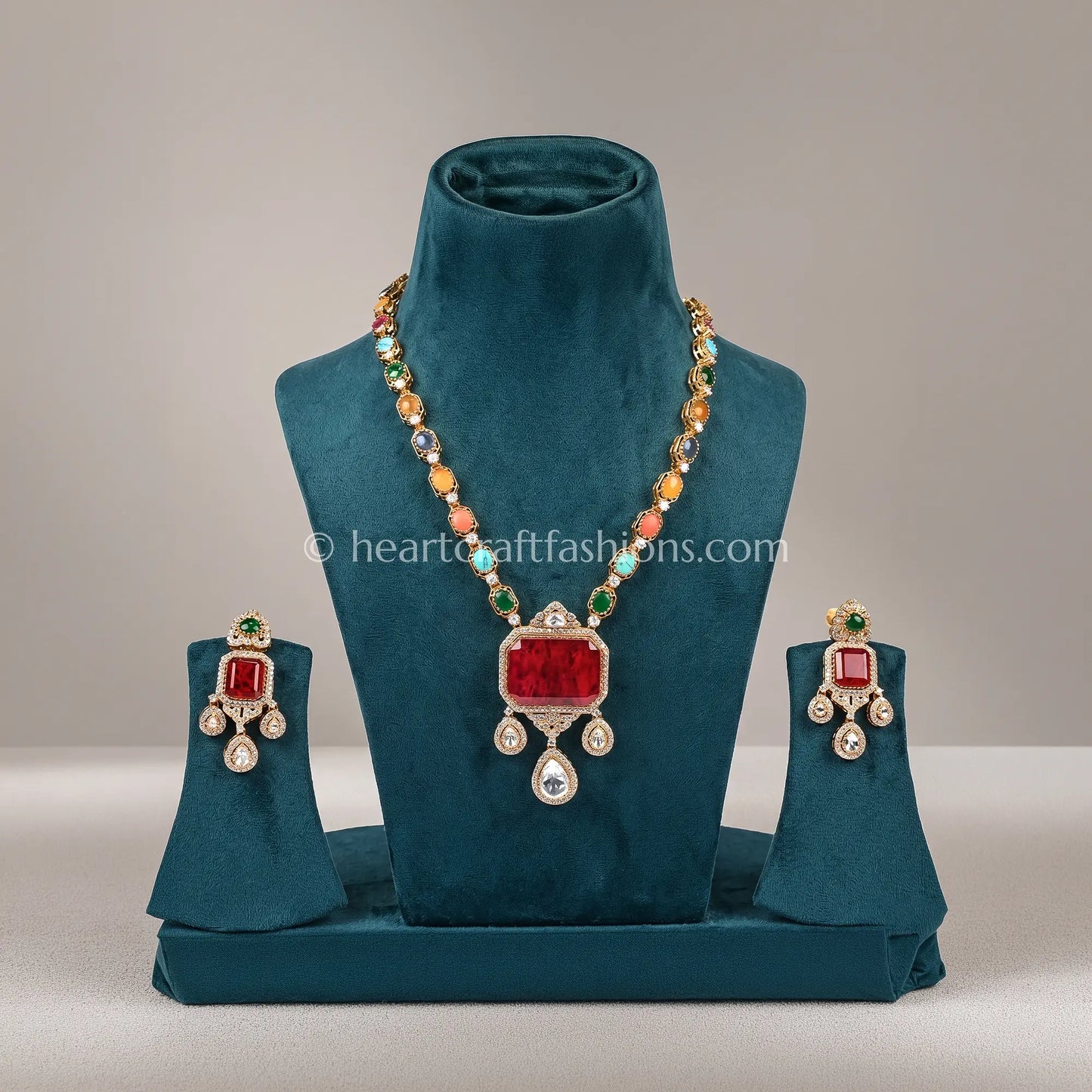 Vibrant Moissanite Polki Navratna Doublet Necklace