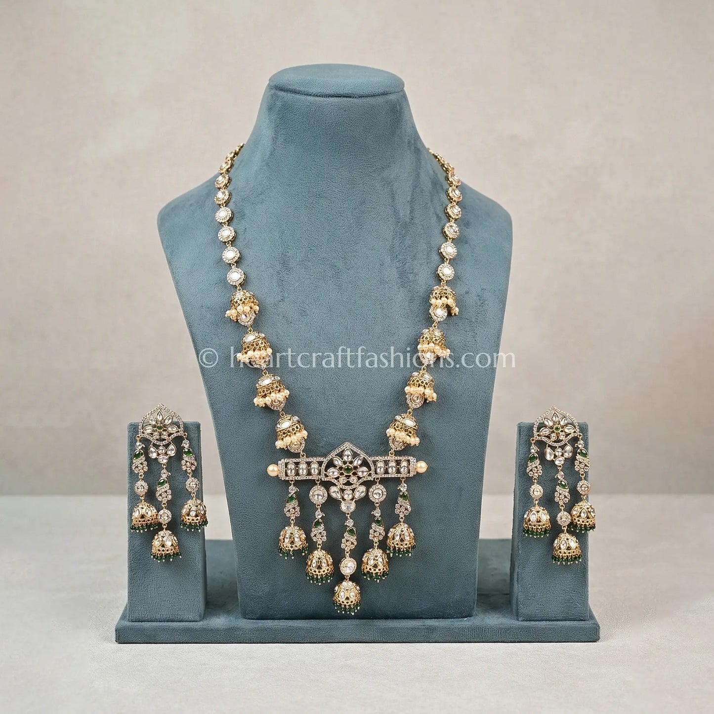Elegant Sunehri Kundan Green Semi-Precious Rani Haar