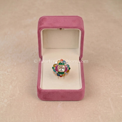 Navrang Blossom Moissanite Polki Ring