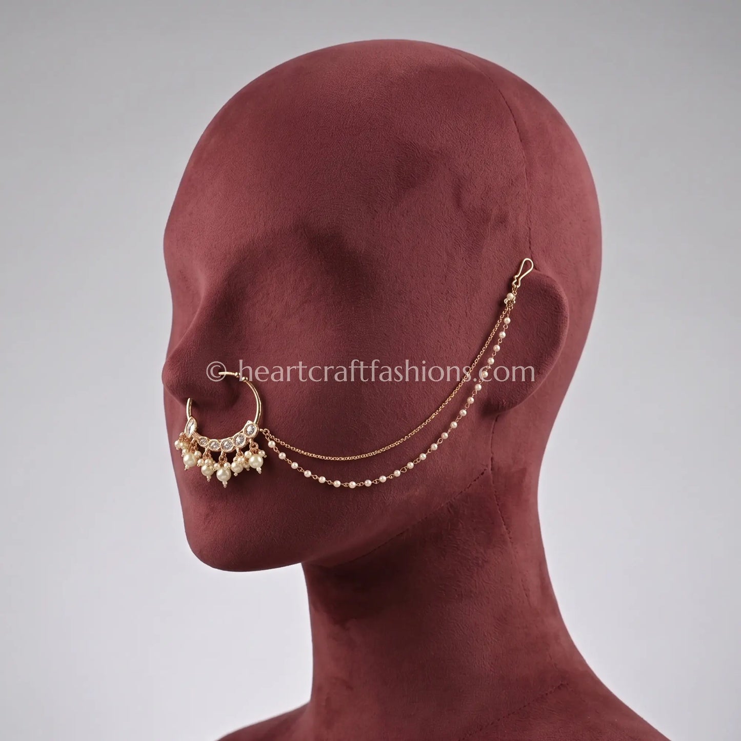 Pearl Cluster Fringe Sunehri Kundan Hoop Nath