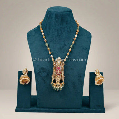 Ruby Balaji Divine Temple Pendant Long Chain Set