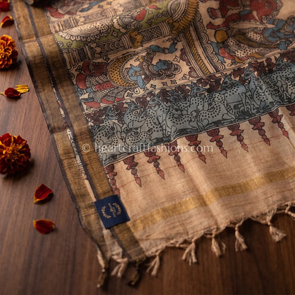 Beige Tusser Kalamkari Narrative Dupatta