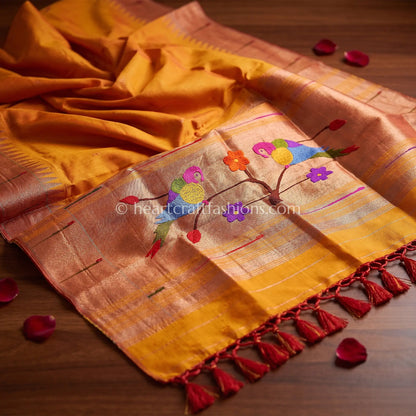 Sunset Gold Pure Paithani Handloom Silk Dupatta