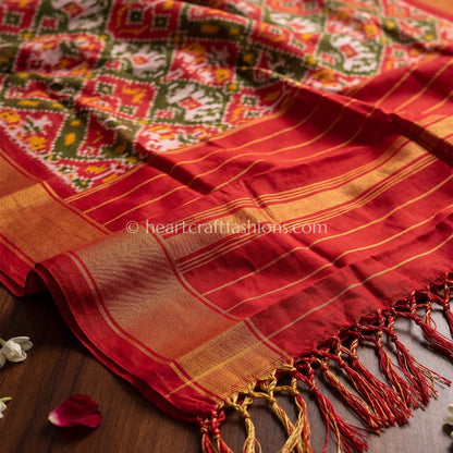 Red & Olive Patola Silk Dupatta