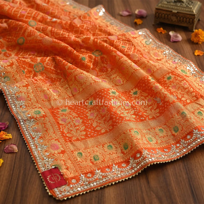 Royal Orange Bandhej Meenakari Gota Patti Khadi Georgette Dupatta