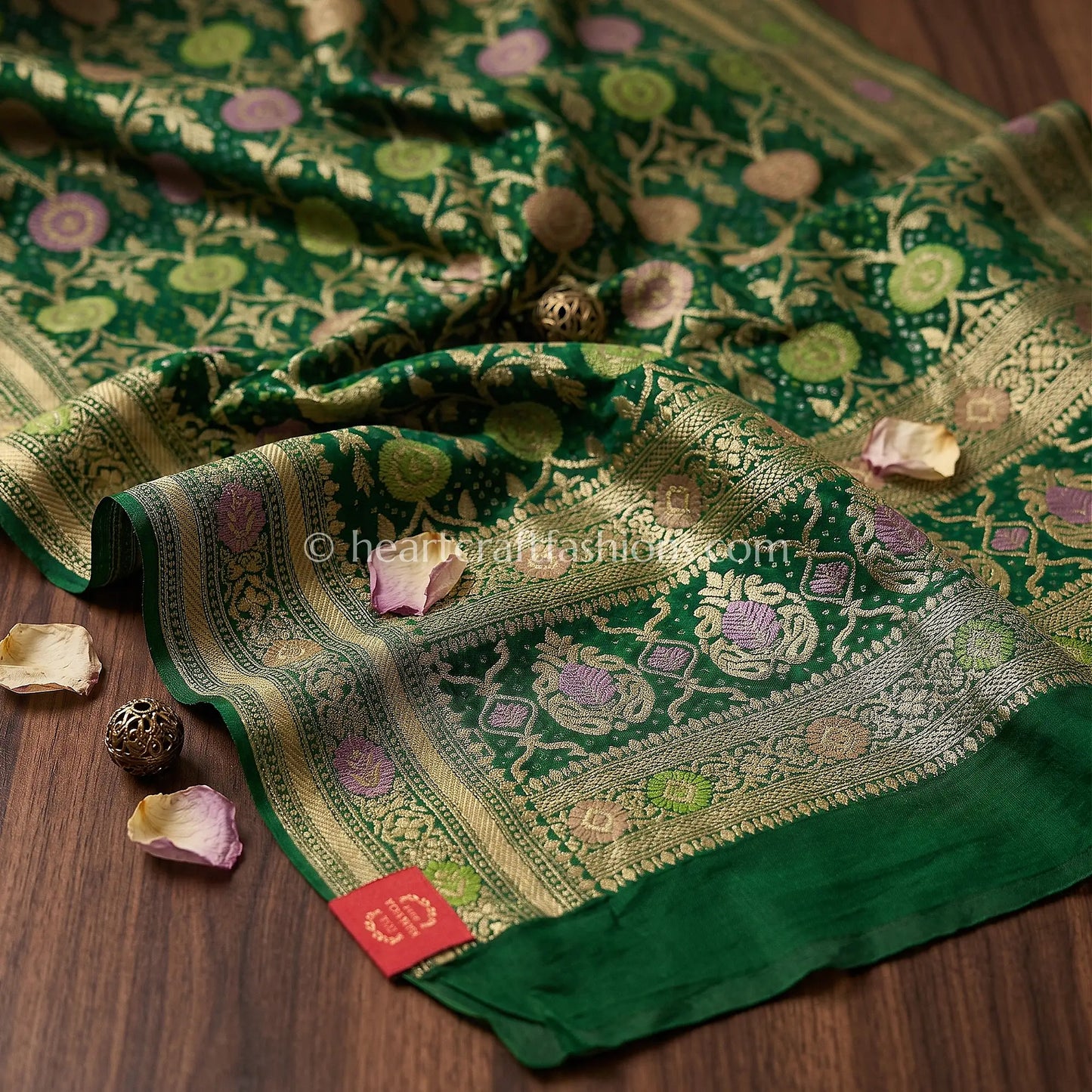 Forest Green Khadi Georgette Meenakari Dupatta