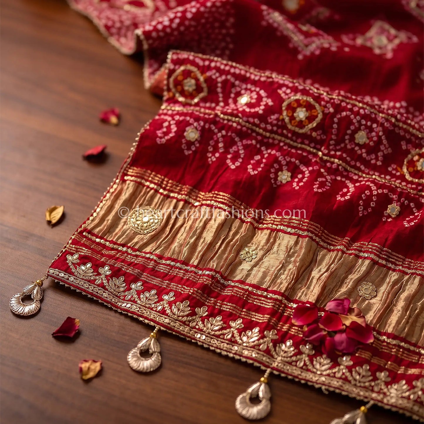 Royal Red Pure Gajji Silk Bandhej Handwork Gota Patti Dupatta