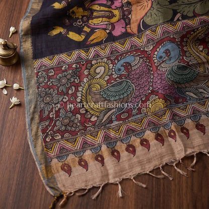 Multicolor Tusser Kalamkari Art Dupatta