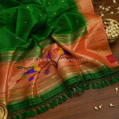 Emerald Green Pure Paithani Handloom Silk Dupatta