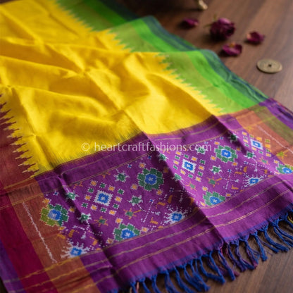 Yellow Patola Silk Dupatta With Ganga-Yamuna Temple Border