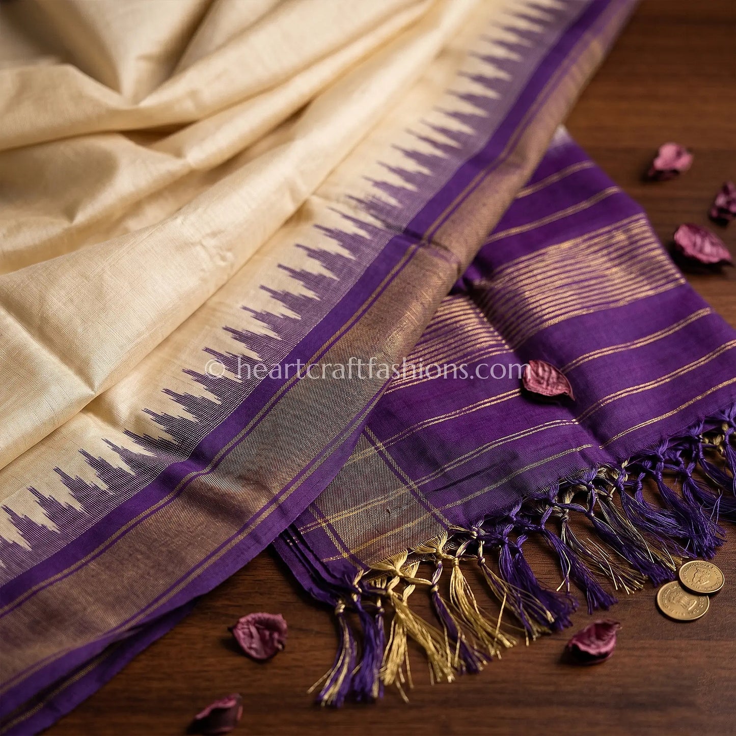 Ivory Patola Silk Dupatta With Purple Temple Border