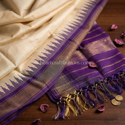 Ivory Patola Silk Dupatta With Purple Temple Border