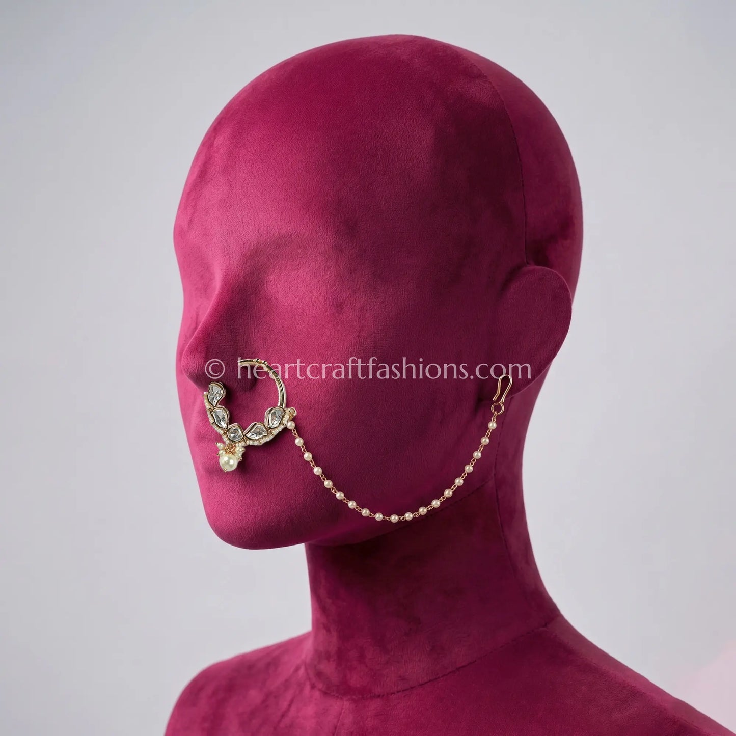 Crescent Teardrop Sunehri Kundan Ring Nath