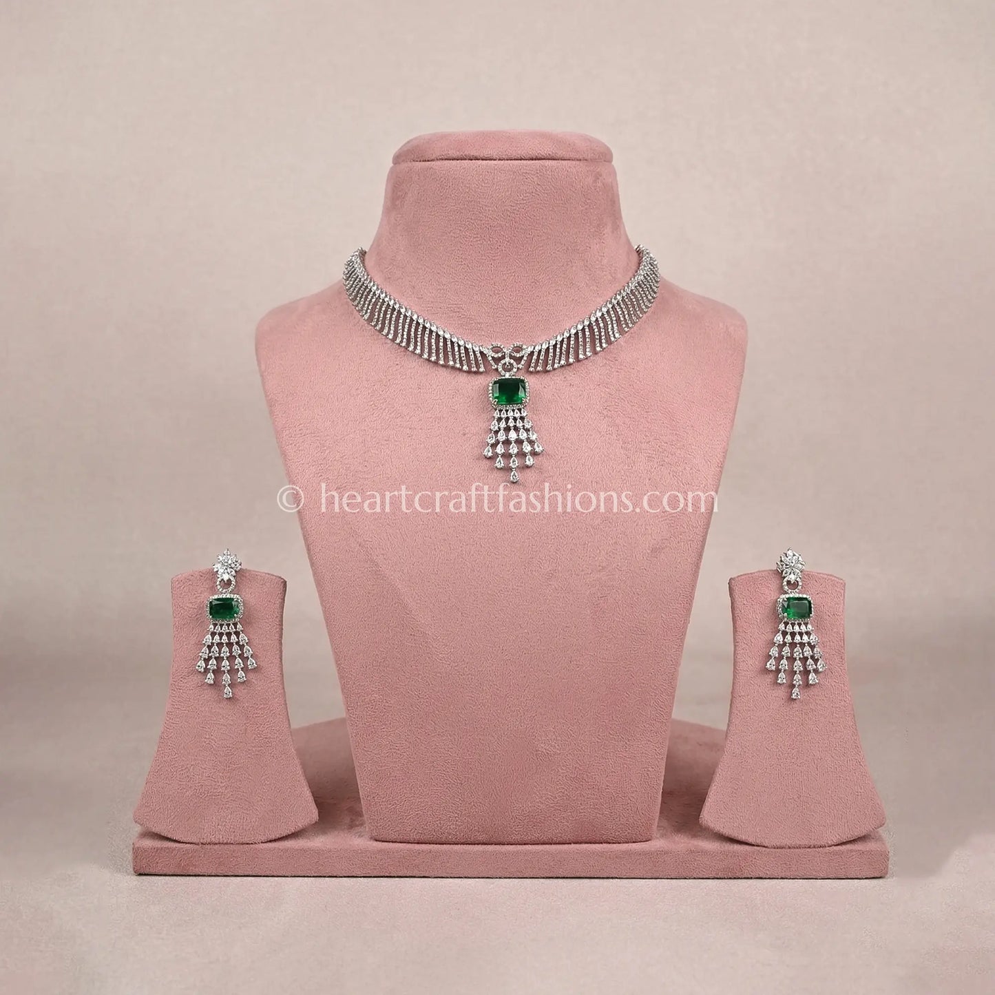 Emerald Cushion Solitaire Tassel Choker Set