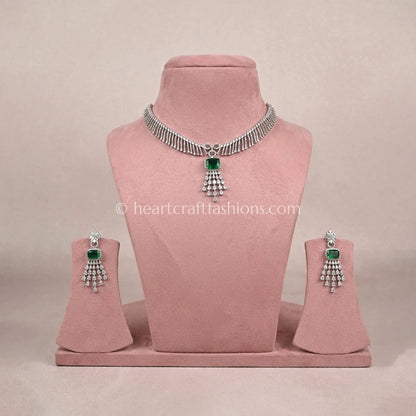 Emerald Cushion Solitaire Tassel Choker Set