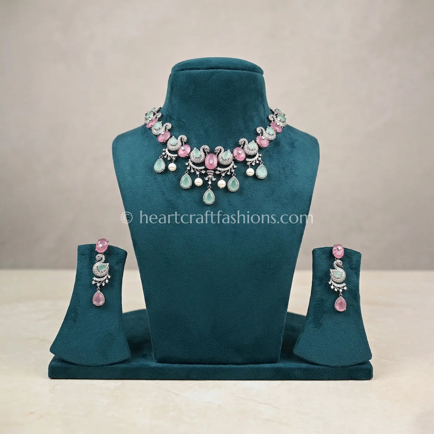 Pastel Pink & Mint Swan Motif Choker Set