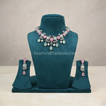 Pastel Pink & Mint Swan Motif Choker Set