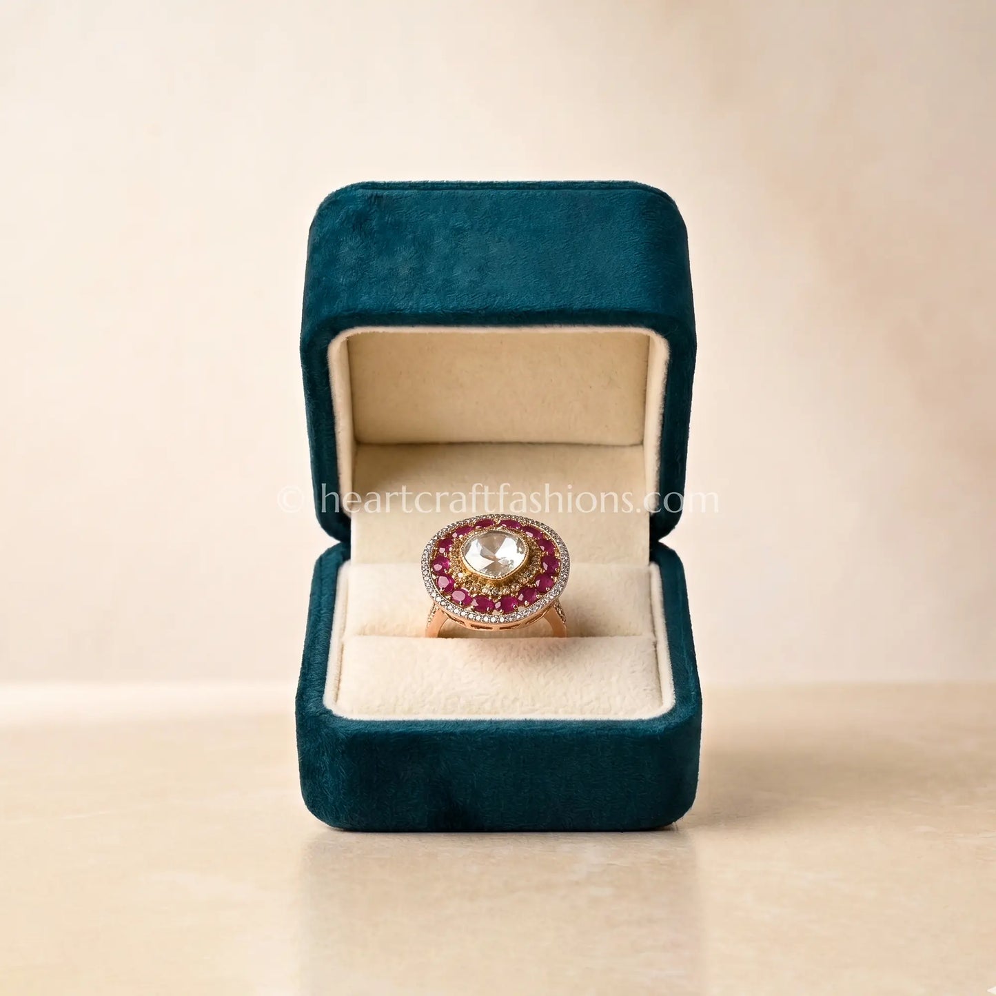 Ruby Halo croen Moissanite Polki Ring