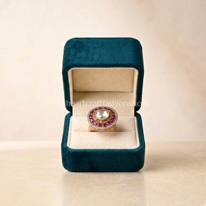 Ruby Halo croen Moissanite Polki Ring