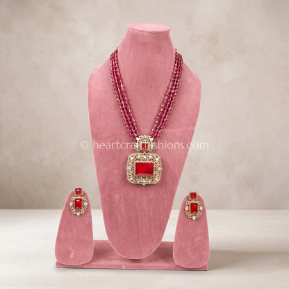 Ruby Red Moissanite Doublet Layered Rani Haar Set
