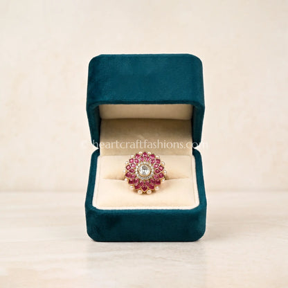 Ruby Blossom Moissanite Polki Ring