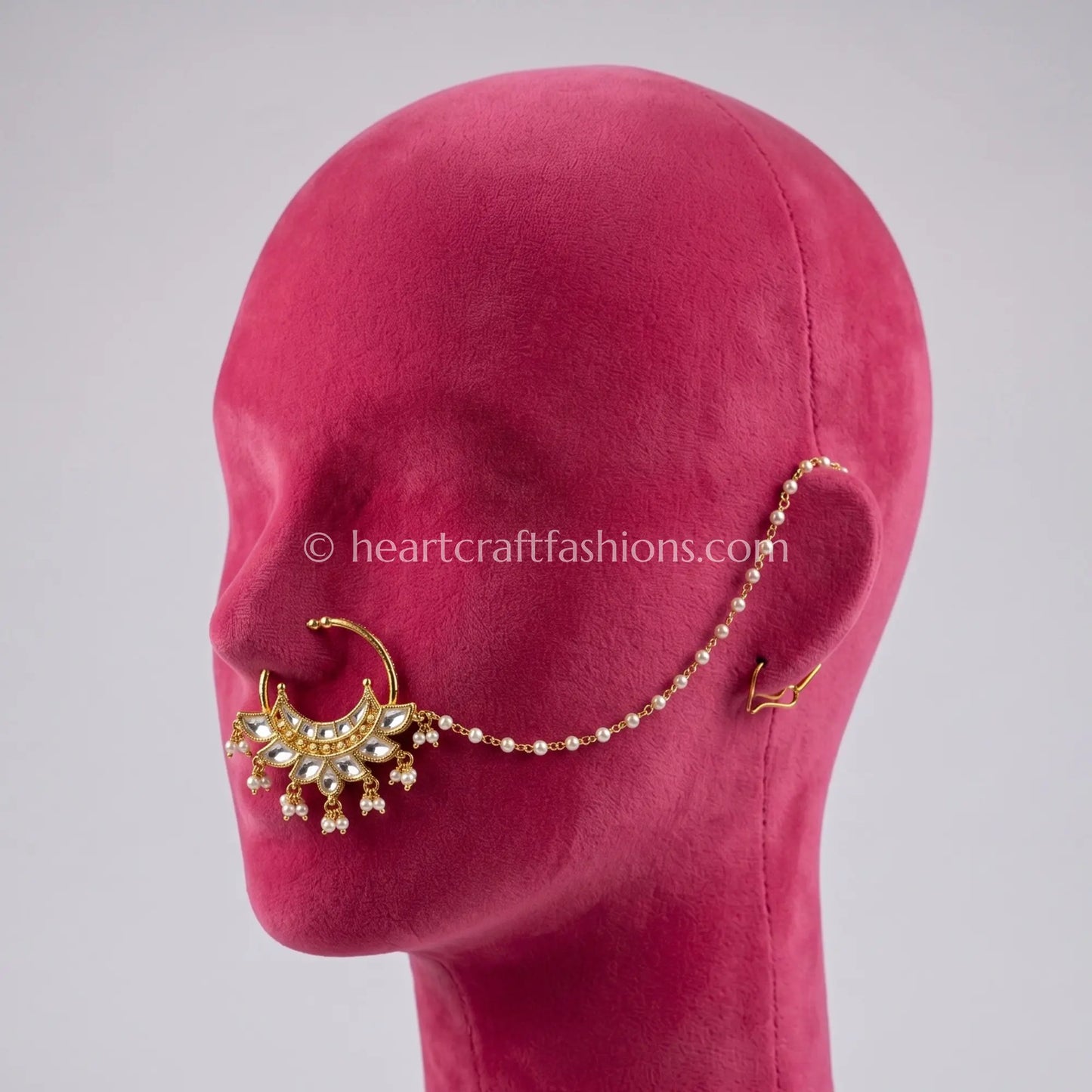 Chandbali Crescent Pachi Kundan Bridal Nath