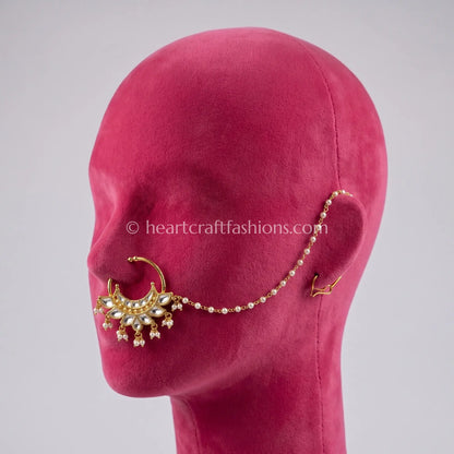 Chandbali Crescent Pachi Kundan Bridal Nath