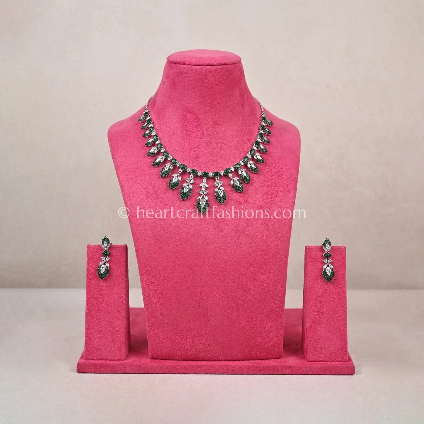Emerald Pave Leaf Cluster Fringe Necklace Set