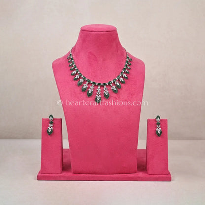 Emerald Pave Leaf Cluster Fringe Necklace Set